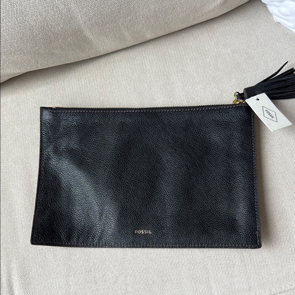 NWT Fossil Black Leather Pouch with Tassel